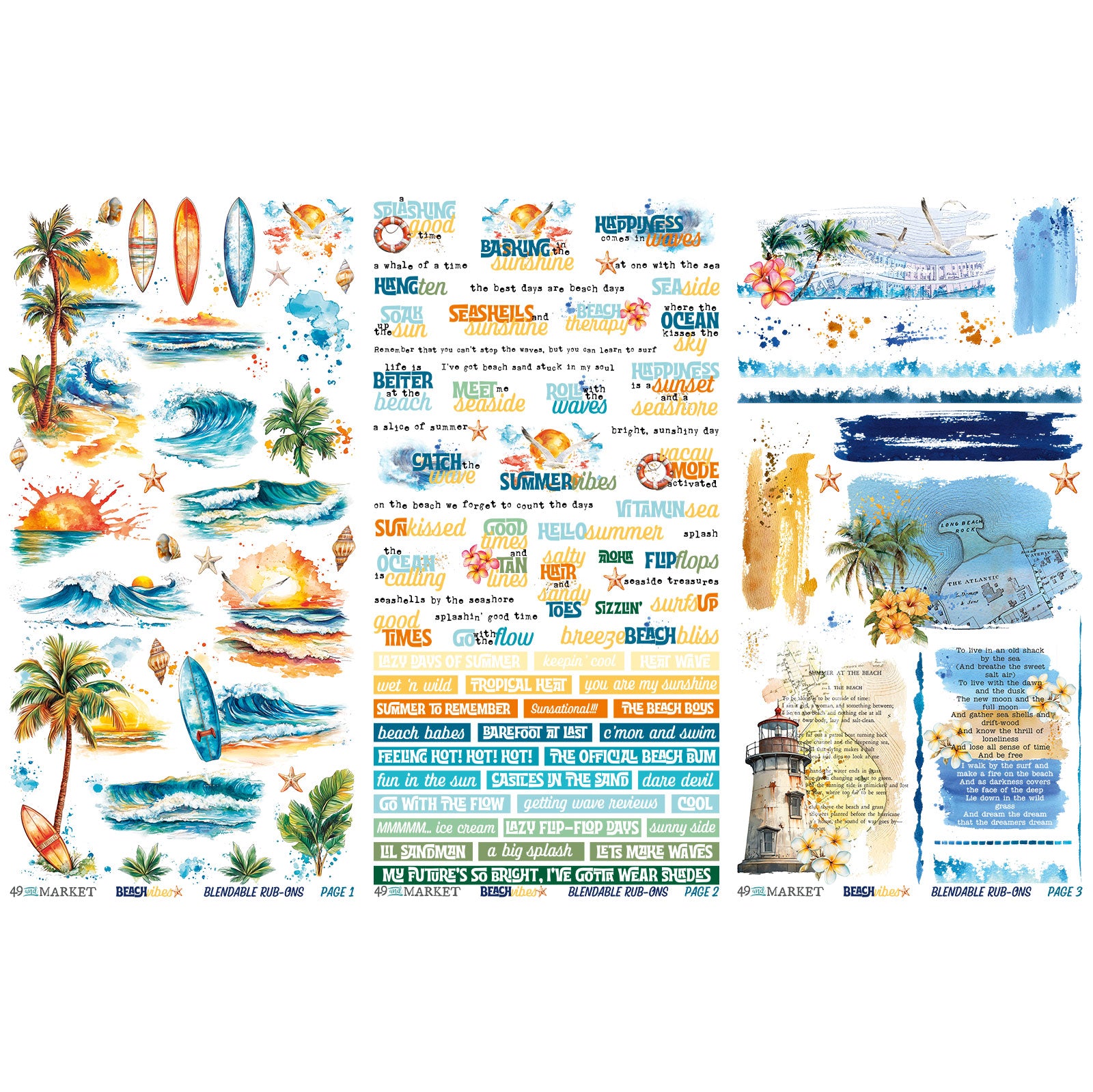 49 & Market Beach Vibes Blendable 6 x 12 Rub-On Transfer Set